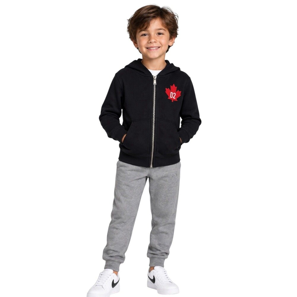 DSQUARED2 Boys Black Zip Up Hoodie Maple Leaf Sz 8Y